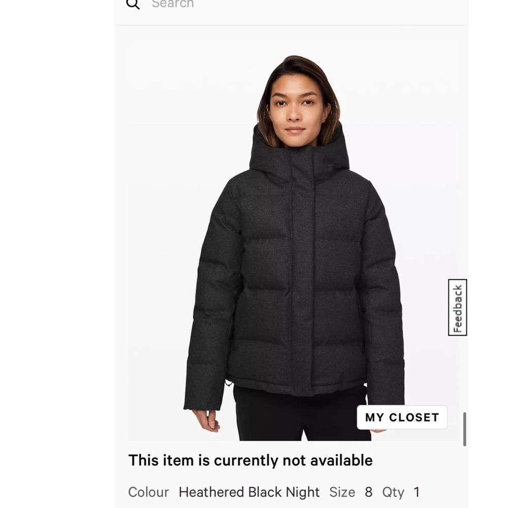 Lululemon Wunder Puff Jacket Wool size 8